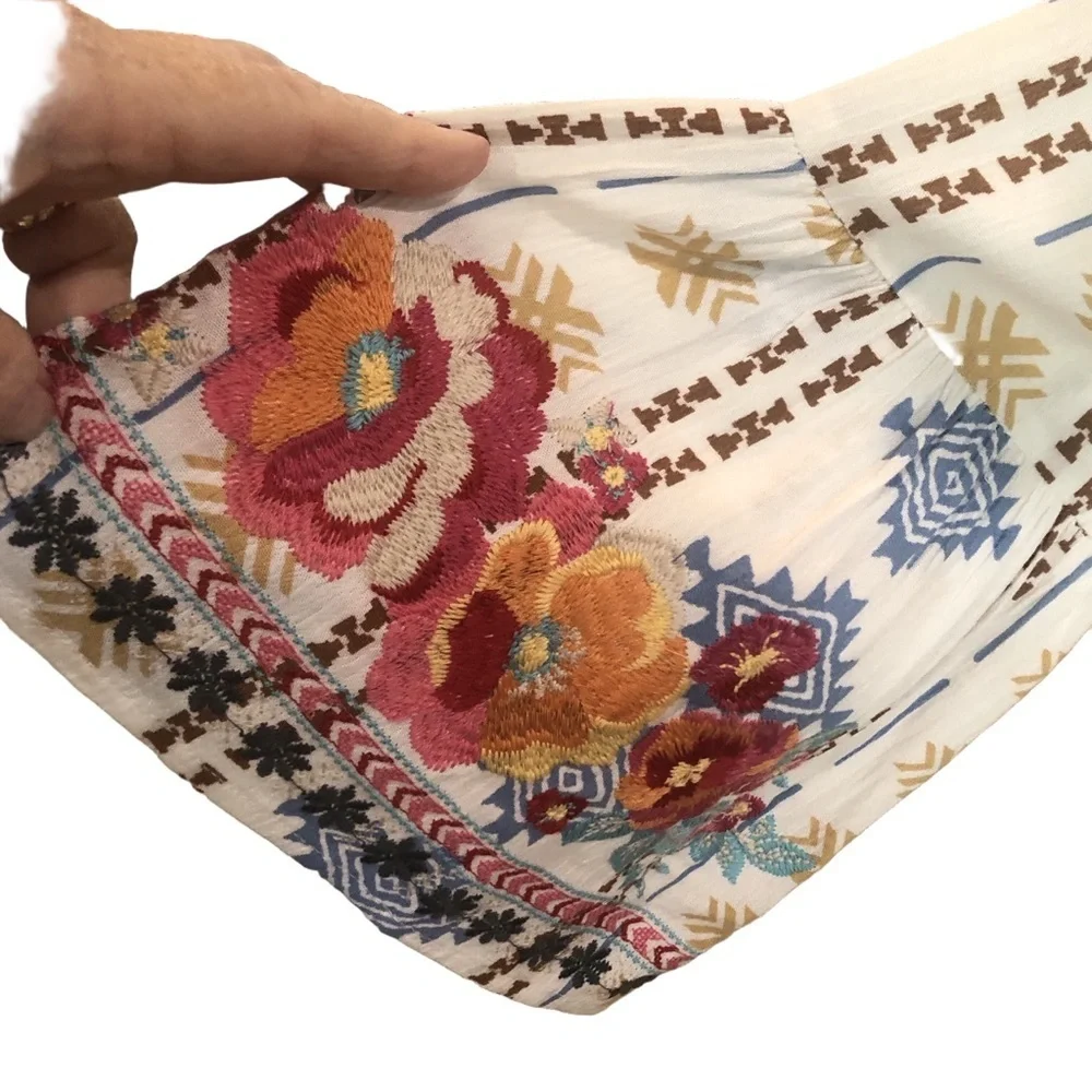 Colorful embroidered pullover top  Size S. Bells cuff sleeves. Lightweight boho - Picture 5 of 7